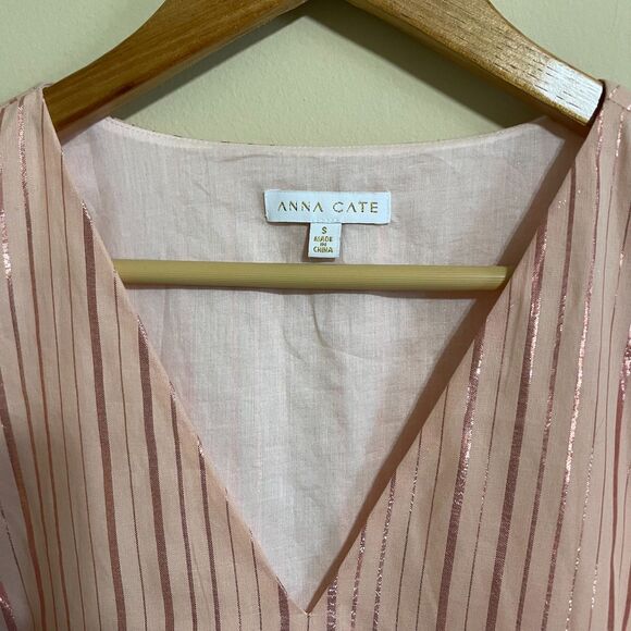 Anna Cate pink peach Veronica Metallic Rose Gold mini dress S Coquette Romance - Picture 5 of 9